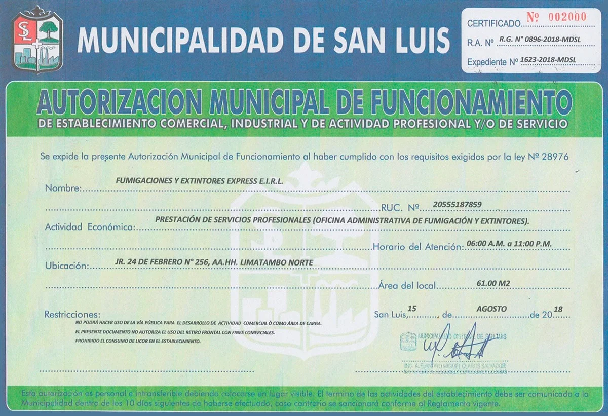 Licencia funcionamiento municipal